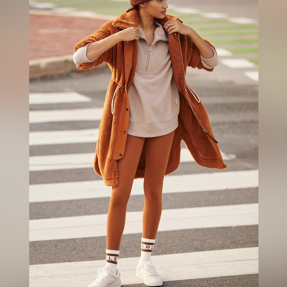 Varley Jones Sherpa Coat Medium Caramel Cafe New Long Teddy Jacket Rust - Picture 7 of 13